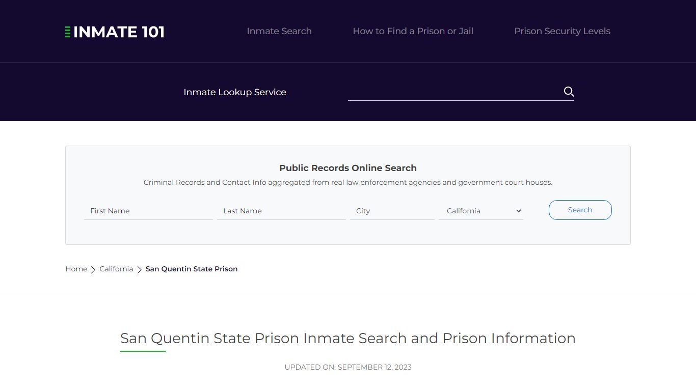 San Quentin State Prison Inmate Search and Prison Information